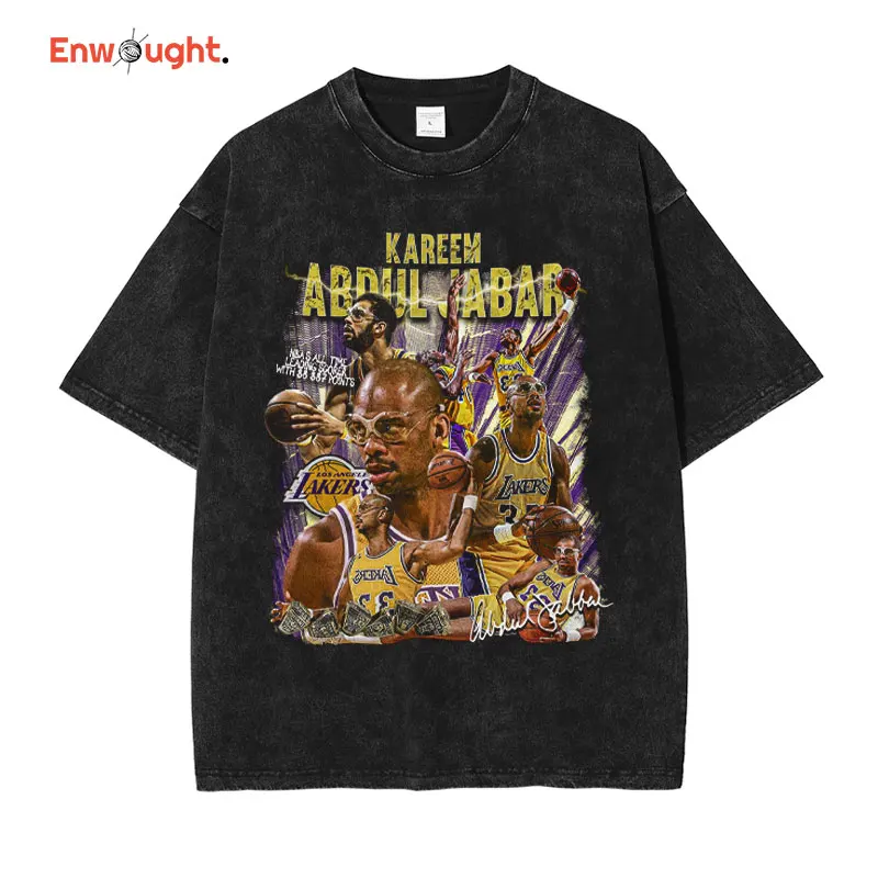 

Jabbar T Shirt Basketball Players Skyhook Vintage Washed Tops Tees Hip Hop Harajuku Short Sleeve Oversized Retro T-shirt Men
