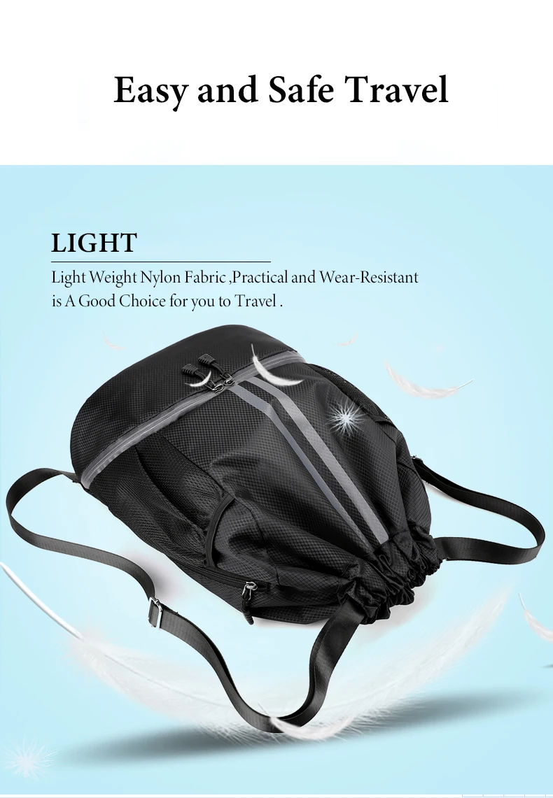 Outdoor Sports Bags for Men Women Sports Drawstring Backpack Large Capacity Gym Bag with Shoes Compartment and Wet Proof Pocket