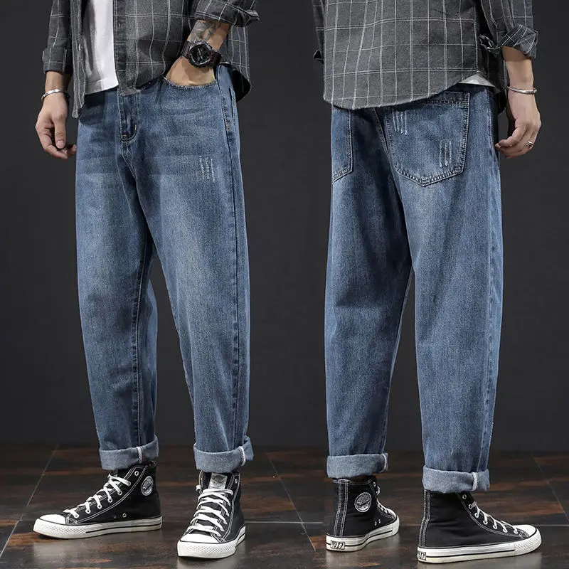 

2022 Streetwear Baggy Jeans Pants New Spring Autumn Men Korean Fashion Loose Straight Denim Trousers Male Brand Clothing Z233