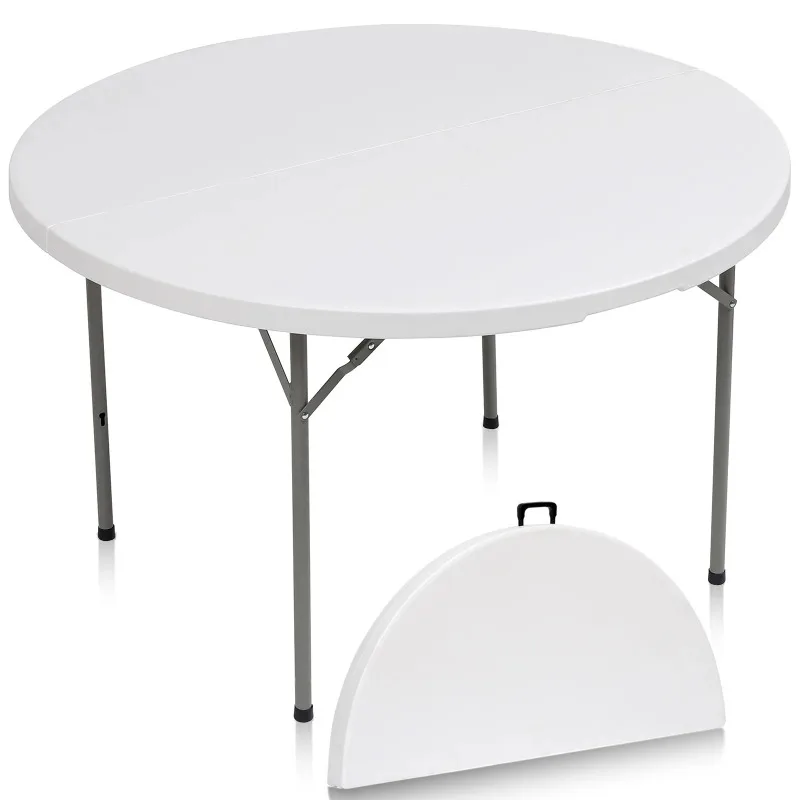 

4Ft Round Folding Table White Round Plastic Table with Carrying Handle