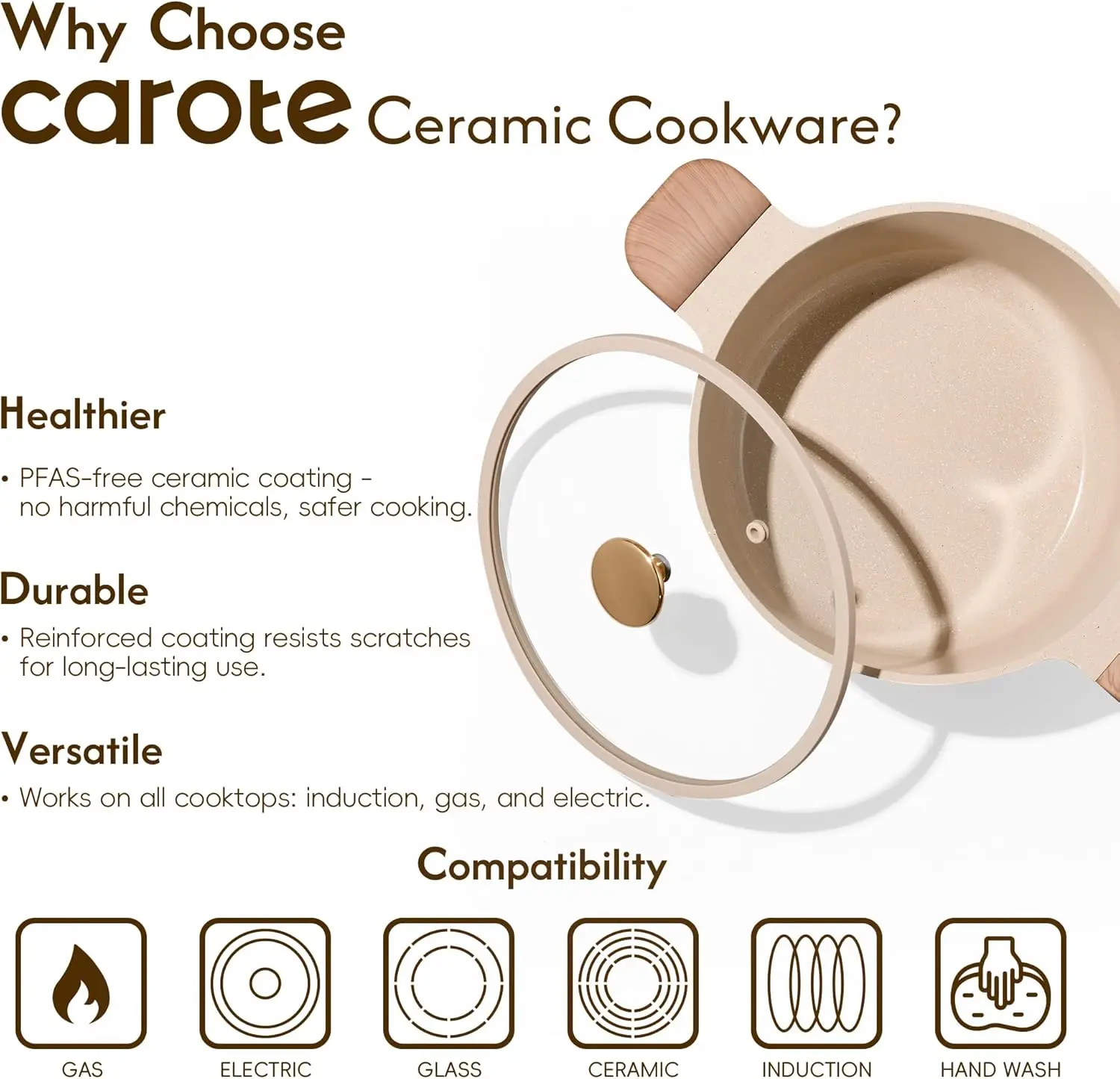 5 Qt Nonstick Stock Pot with Lid, Ceramic Soup Pot Easy Clean PFOA Free Cookware for Oatmeal 5