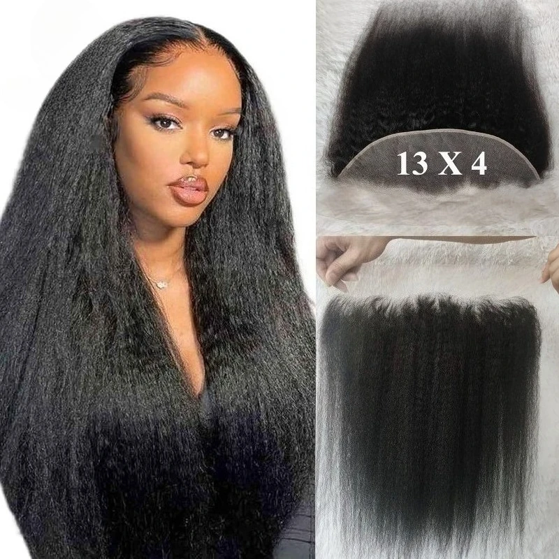 Kinky Straight 13x4 Lace Frontal Human Hair Pre-Plucked Natural Color Brazilian Virgin Hair Transparent Lace Closure For Women