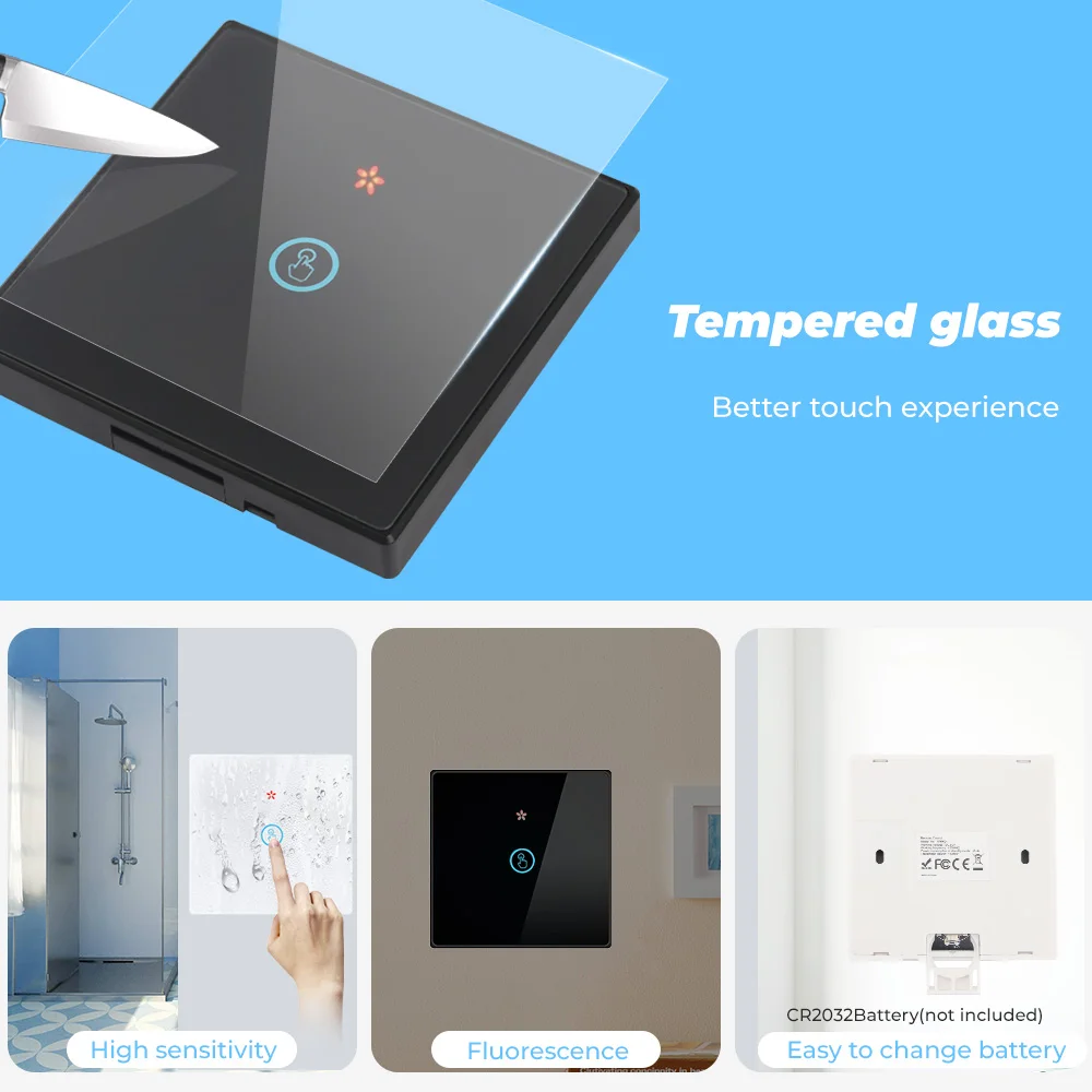 GERMA Smart Home Wireless Touch Switch Light Electrical 433Mhz Remote Control Glass Screen Wall Panel Button Receiver Led Lamp 5