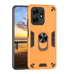 Rugged Shockproof Phone Case with Magnetic Ring Holder and Protective Back Cover for Honor X6d (Orange)