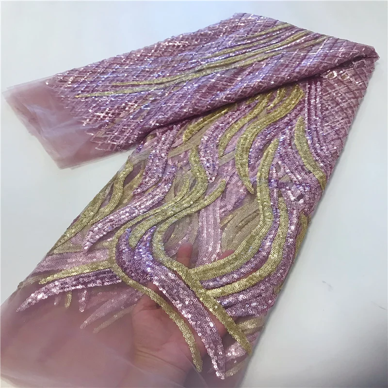 African Lace Fabric For Sew Wedding Dresses, French Sequins Net Embroidered Nigeria Tulle Lace Fabric 5 Yards High Quality