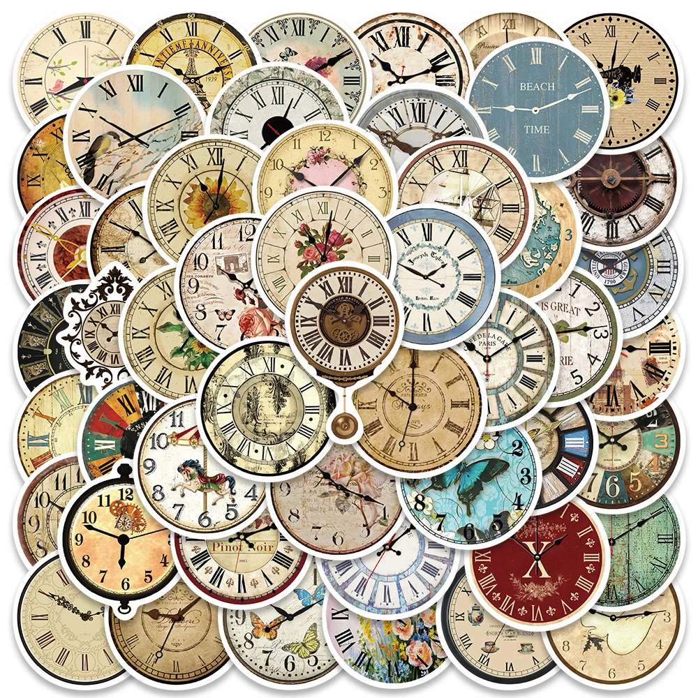 10/30/50pcs Ins Vintage Clock Graffiti Stickers Laptop Notebook Phone Motorcycle Guitar Car Decoration Sticker Decals Kids Toy clock living room embossed wall clock creative fashion wall clocks art new chinese home special decoration clock chinese style
