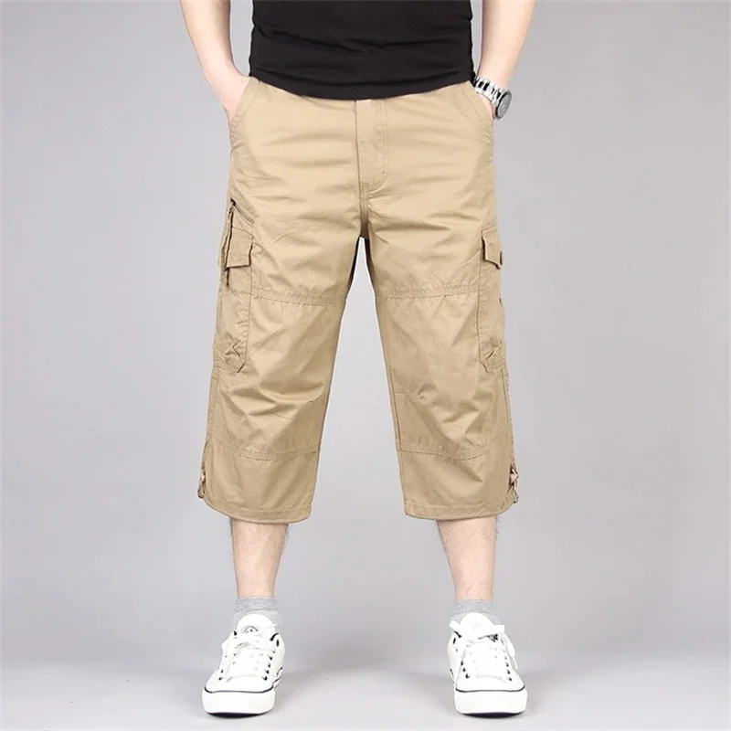 

Summer Shorts Men's Loose Cropped Short Pants Work Clothes Multi Pocket Outdoor Sports Medium Waist Cotton Casual Youth Bottoms