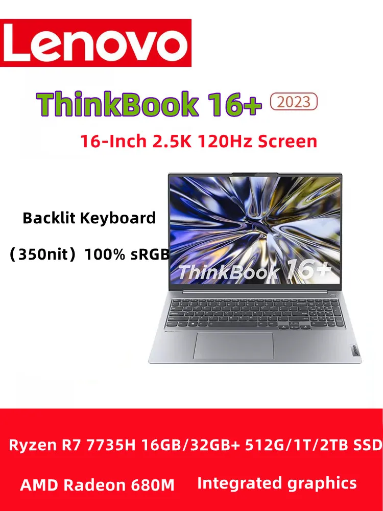 레노버 씽크북 노트북 2023, 라이젠 R7, 7735H, AMD 16GB, 32GB RAM, 512G, 1T, 2TB SSD, 16 인치, 2.5K, 120Hz 스크린, 슬림 노트북 PC