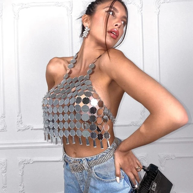 Vintage Rhinestone Chainmail Disco Halter Top - One Size – Flying Apple  Vintage