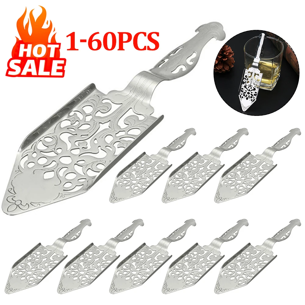 1-60Pc 304Stainless Steel Cocktail Bar Scoop Silvery Filter Spoon Hollowed Out Portable Beautiful Exquisite For Absinthe Glasses