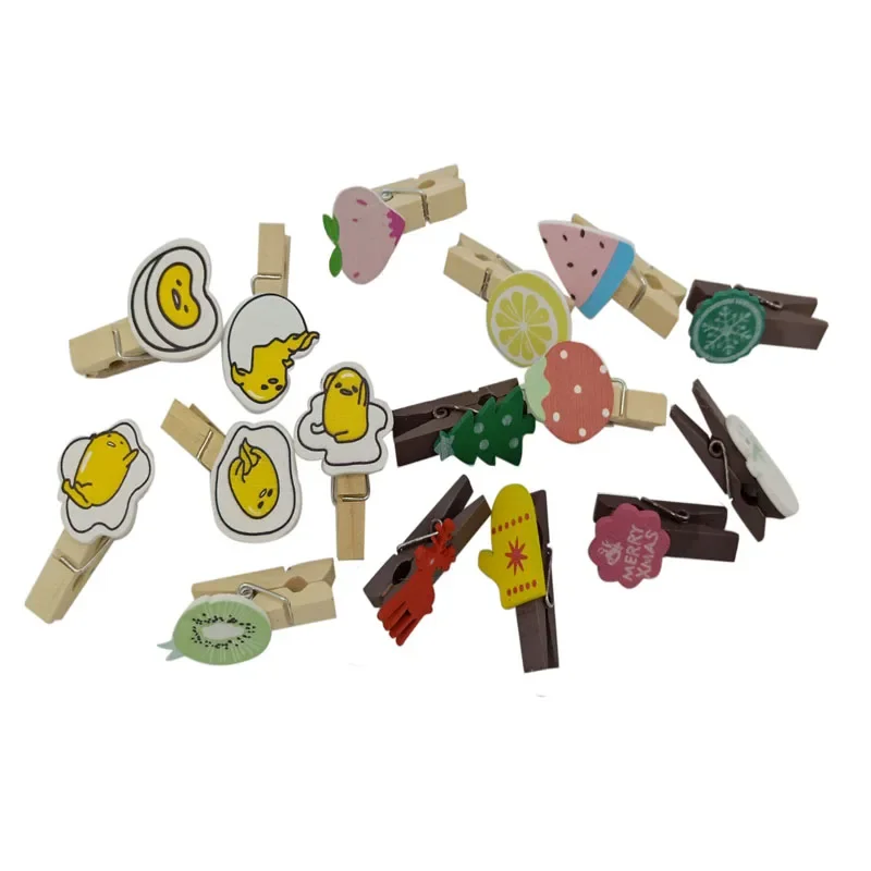 

1pack/lot Kawaii Fruits eggs Christmas Gift Wood clip mini photo clip School decoration stationery with rope
