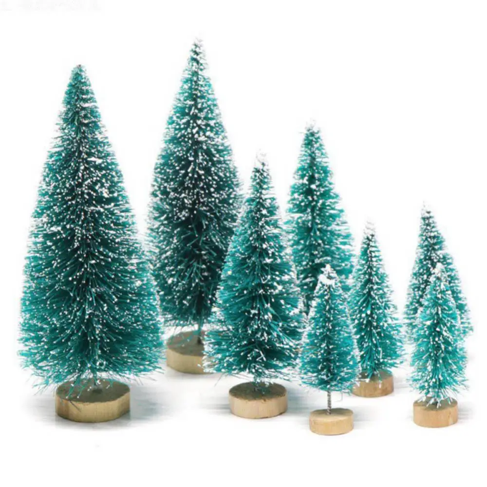 8Pcs Mini Christmas Trees Snowy Pine Xmas Party Ornament Holiday Decoration