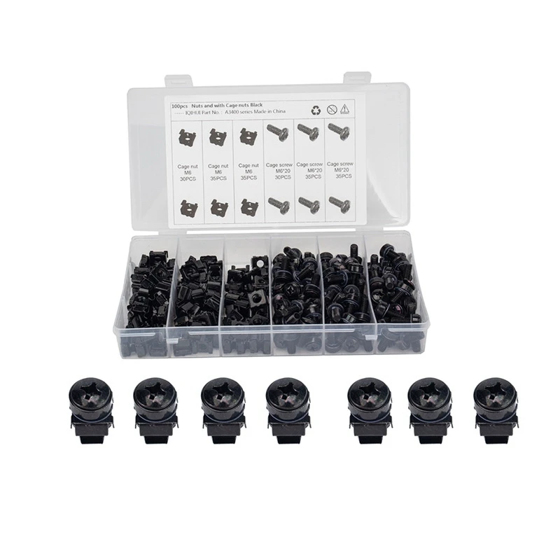 

100Pcs M6x20 18 12mm Nuts and Screw Screw with Cage Nuts Black for Server Rack Cabinet Rack Mount Screws