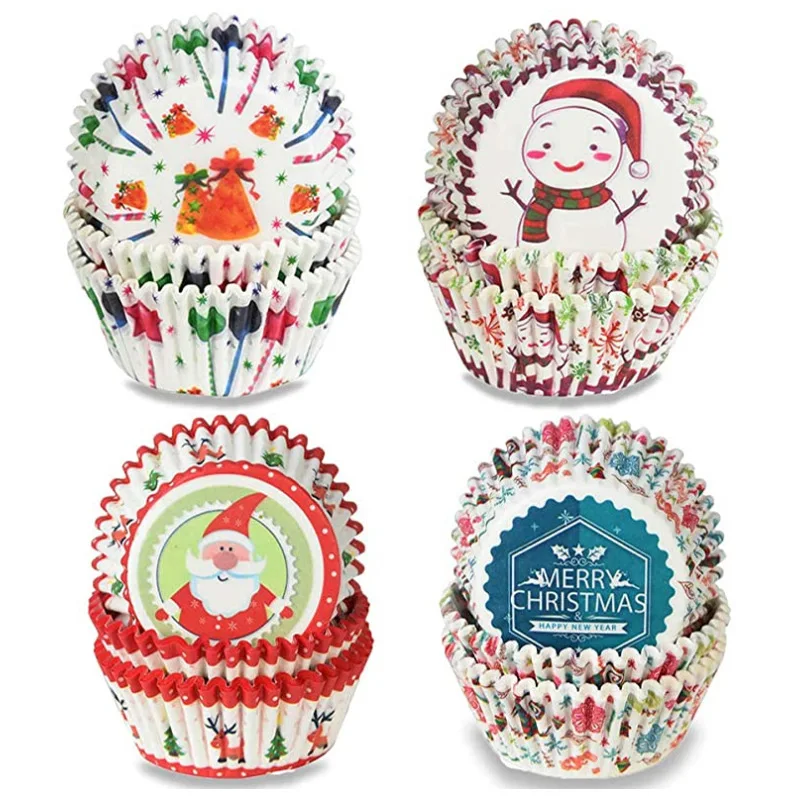 

100X Snowman Cupcake Paper Liners Merry Christmas Santa Muffin Cases Cup Cake Baking Tray for Christmas New Year Baking Tools
