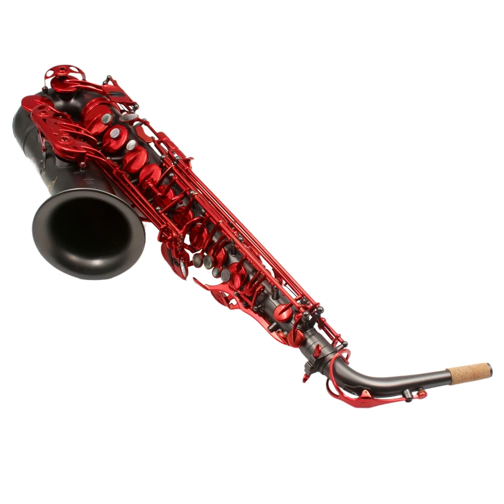 The Imperium matte black nickel plated Alto Saxophone with red lacquer keys