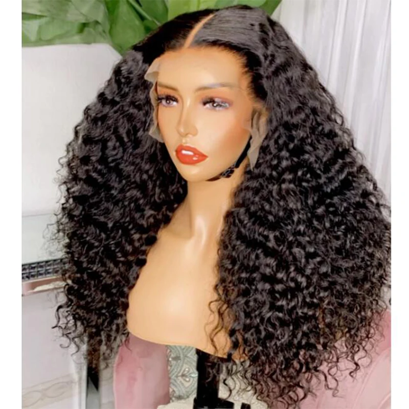 

Soft 26Inches 180% Density Preplucked Natural Black Kinky Curly Lace Front Wig With BabyHair Heat Temperature Daily Cosplay Wig