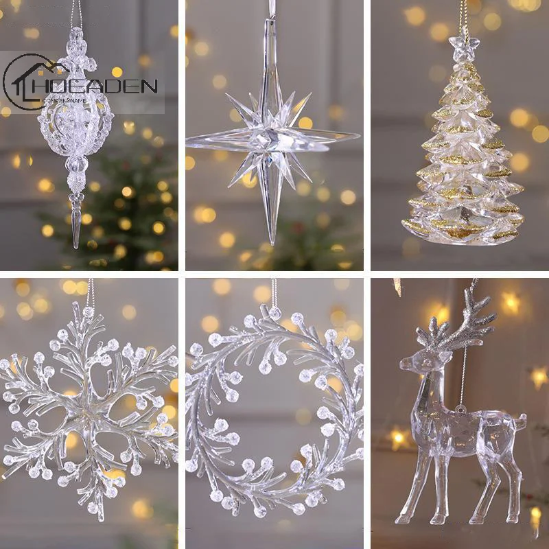 

Christmas Tree Acrylic Elk Angel Doll Bell Hanging Ornaments Pendant Merry Christmas Decoration Home Party Tree Decorations