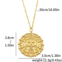 Pirates des caraïbes Jack Sparrow squelette aztèque têtes de crâne pièce médaillon pendentif Vintage bijoux collier pour la vente en gros 6
