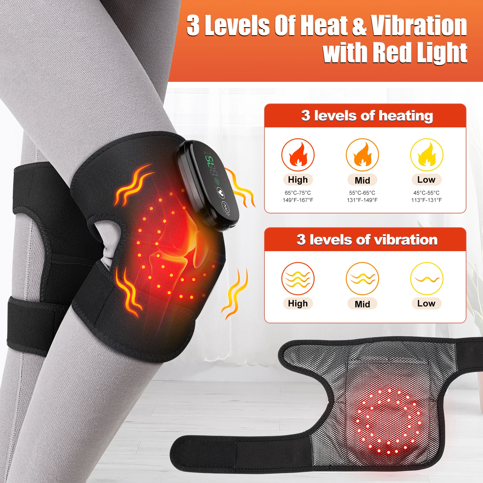 Heating Knee Massage Pad Protection Vibration Red Light Vibrador Joint Pain Relief Instrument Swelling Arthritis Leg Elbow 1