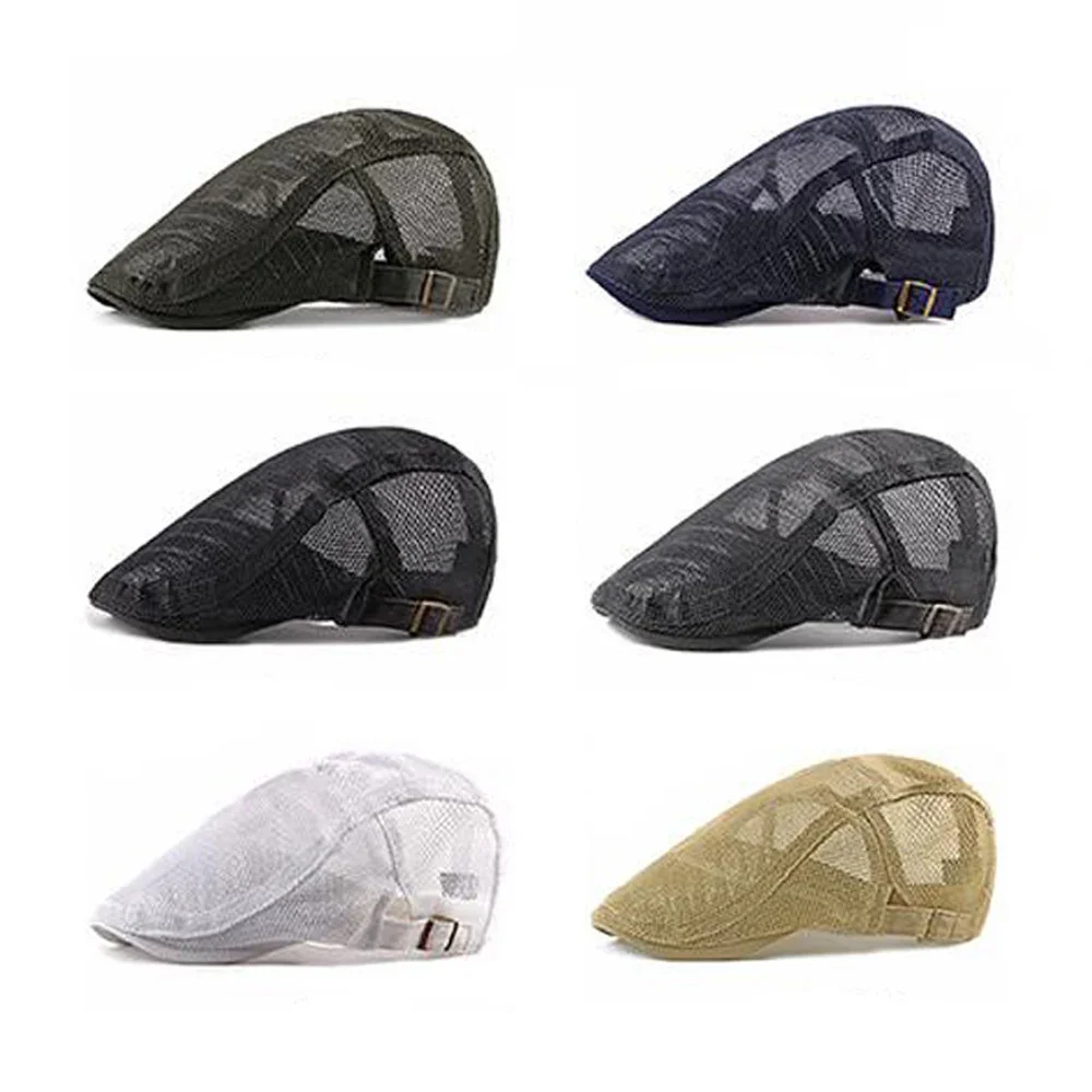 

Summer Men Peaked Cap Breathable Mesh Adjustable Newsboy Caps Fashion Simple Casual Solid Outdoor Women Forward Hat Black
