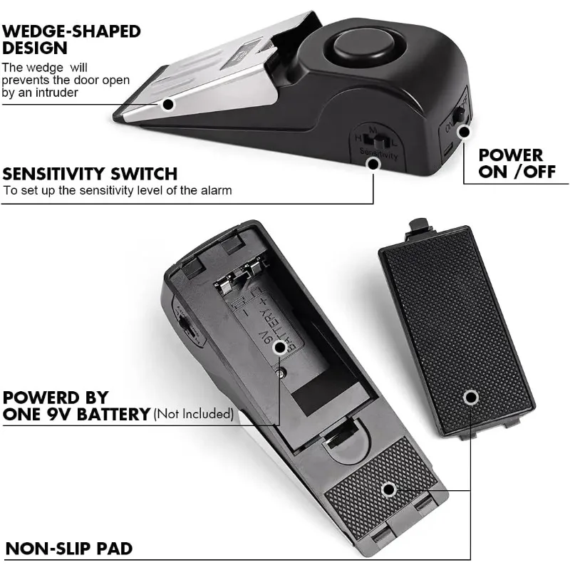 Wireless Door Stop Alarm with 120DB Siren for Home Security and Travel