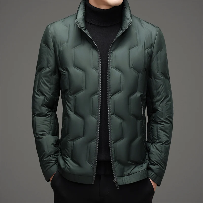 Casual Men's Lightweight Duck Down Jackets Solid Color Windproof Warm Puffer Coats Outwear Slim Stand Collar Tops Down Clothing