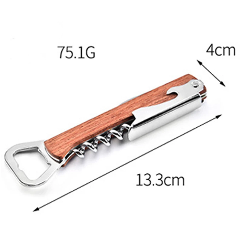 Description Picture 6 of itemStainless Steel Red Wine Opener Wood Handle With Leather Professional Multifunction Portable Screw Corkscrew Kitchen Bar Tools