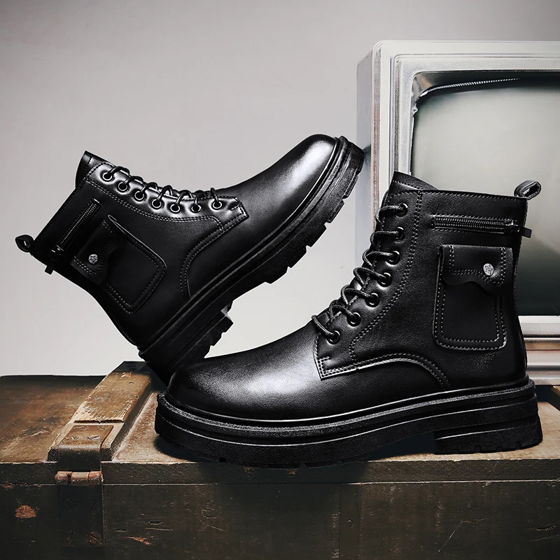 

Autumn and Winter New High Collar Thick Sole Durable Trend Casual Personality Handsome Korean Military Boots Outdoor Men's Shoes