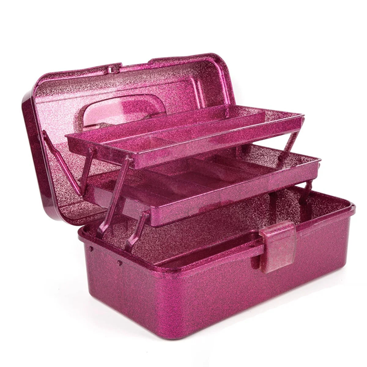 JHD Glitter Pink & Craft Tool Storage Box,3-Layer Stackable Carry Tackle Box Sewing Box Organizer for Art 4