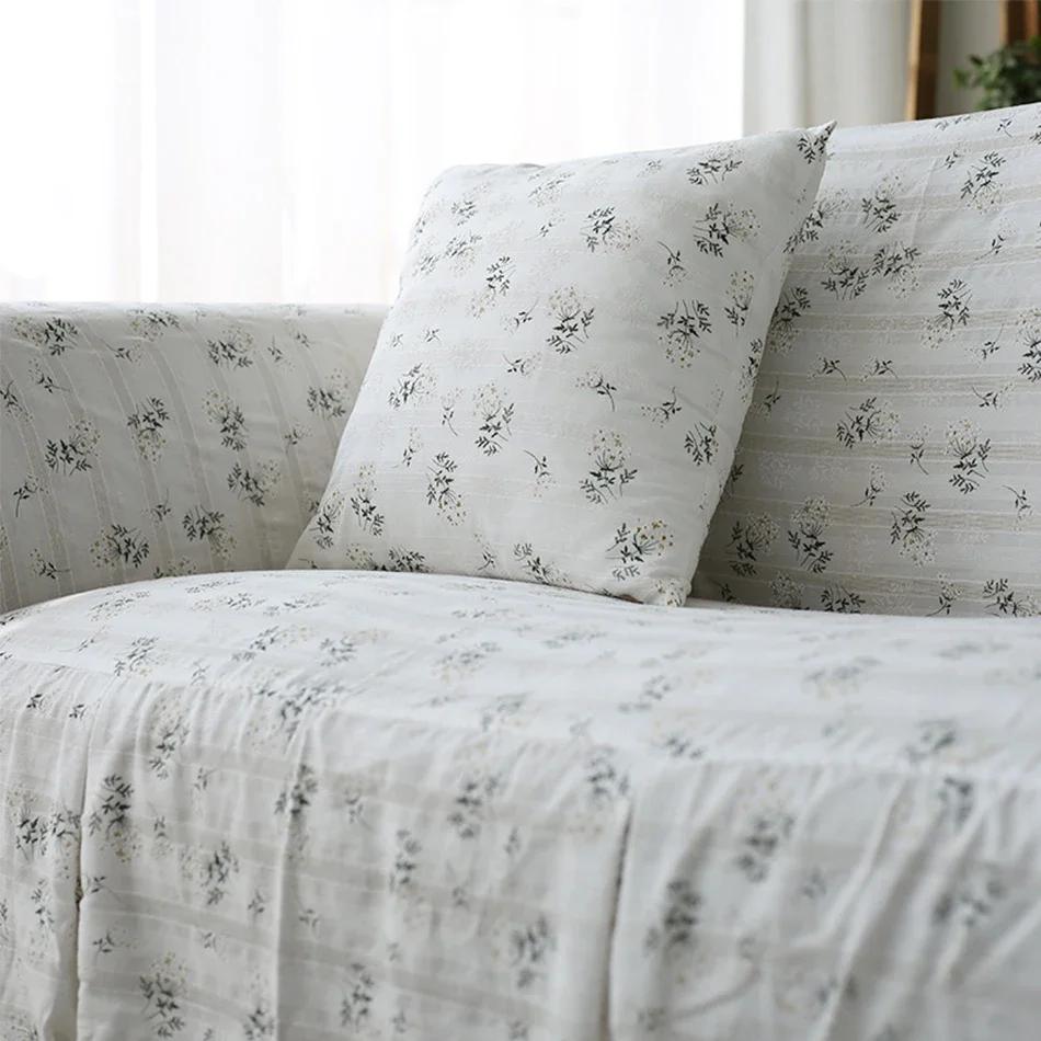 Korean-style Cotton Sofa Cover Blanket Sofa Towel  White lilacs for Living Room Furniture Decor Tapestry Couch Cover in Spring 4