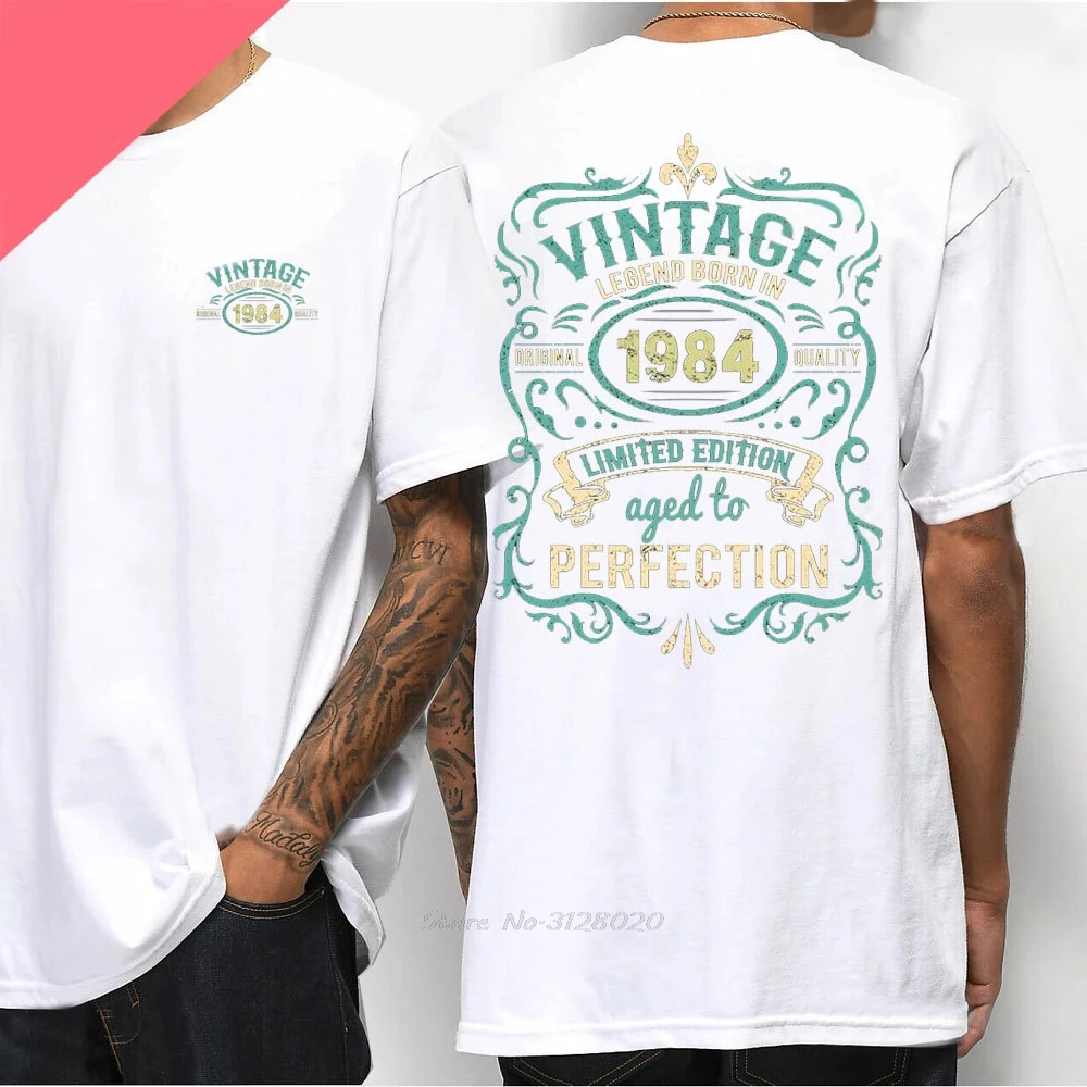 40. Geburtstag Baumwolle Männer T-Shirt Legenden wurden im Jahr 1984 geboren, Vintage 40 Jahre altes T-Shirt linke Brust voller Rücken drucken T-Shirts – Detail 9