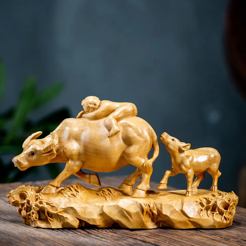 

Childhood Shepherd & Cow Scene: Feng Shui Chinese Wood-Carved Home Decor Craft