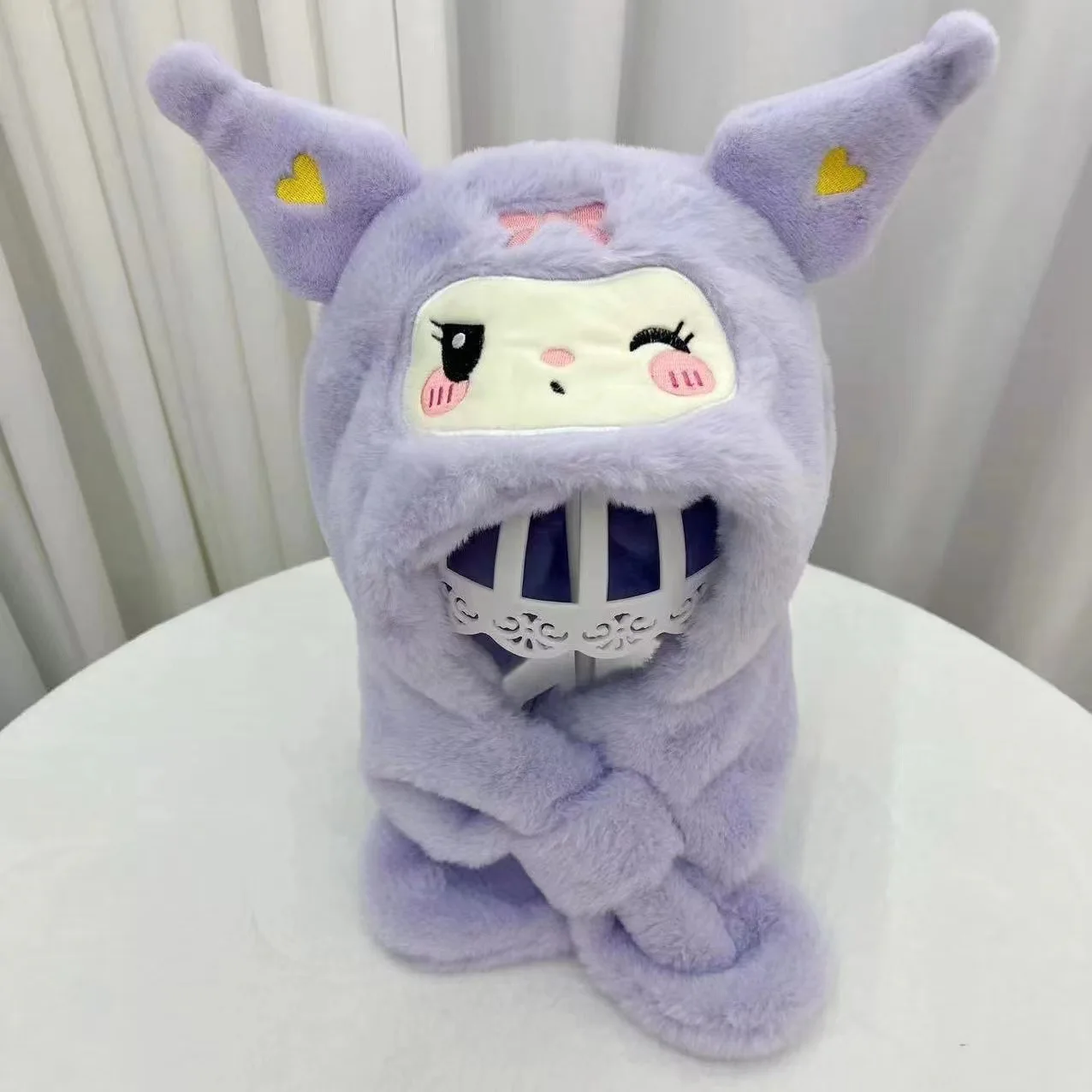 Sanrio Kuromi Children Plush Scarf Hat Cute Cosplay Party Anime Sweet Winter Warm Hat Girls Soft Plush Gifts Kawaii New