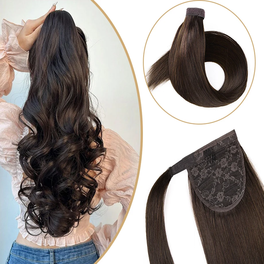 

Human Hair Ponytail Extensions 14“-22” Black Brown Real Natural Brazilian Remy Wrap For Woman Aesthetics Straight Salon Supply