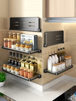 ชั้นวางเครื่องปรุงในครัวแบบพับได้, ติดผนัง, ไม่ต้องเจาะรู, ชั้นวางอเนกประสงค์สำหรับน้ำมัน, เกลือ, ซอส, น้ำส้มสายชู, เครื่องปรุงรส 2