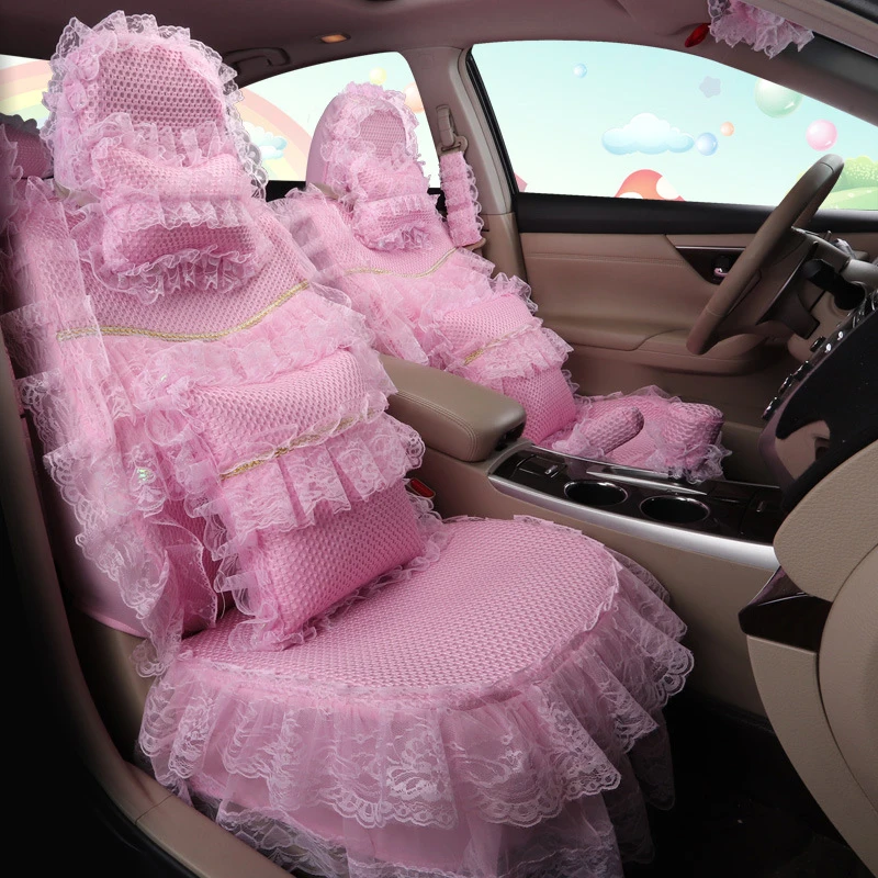 Universal Cute Pink Car Seat Covers Sets For Women Girls Full Set Interior Kawaii Decoration Protector Accessories For BMW Audi