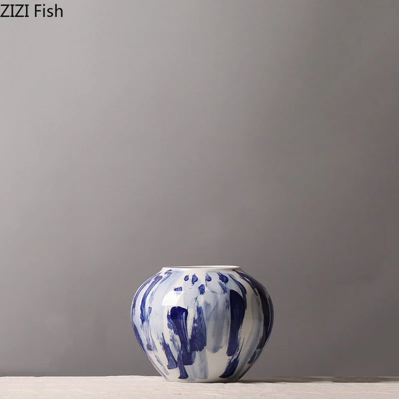 Ink Blue and White Porcelain Ceramic Vase Table Decoration Flower Arrangement Ink Style Flowers Vases Room Aesthetic Decor 5