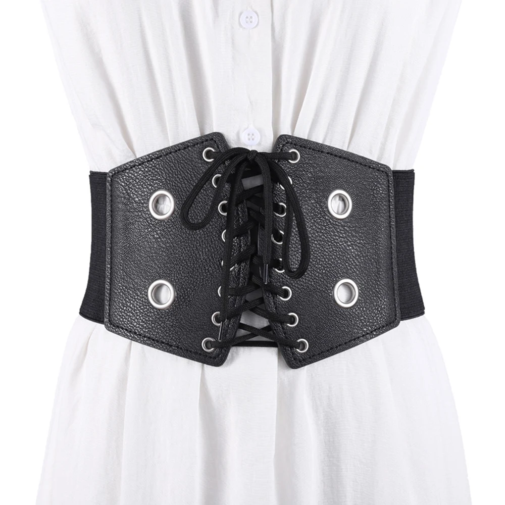 

Vintage Pu Leather Wide Corset Belts Women Slimming Body Shaping Girdle Lace-Up Waistbands Elastic Tight High Waist Cummerbund