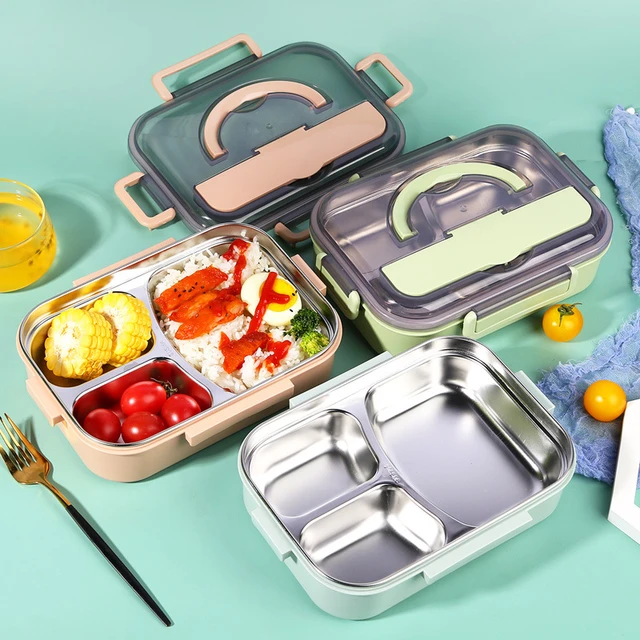 Fiambrera de acero inoxidable para estudiantes, fiambrera para niños de  trabajo de oficina, caja Bento hermética portátil a prueba de fugas,  contenedores de comida saludable cuadrados - AliExpress