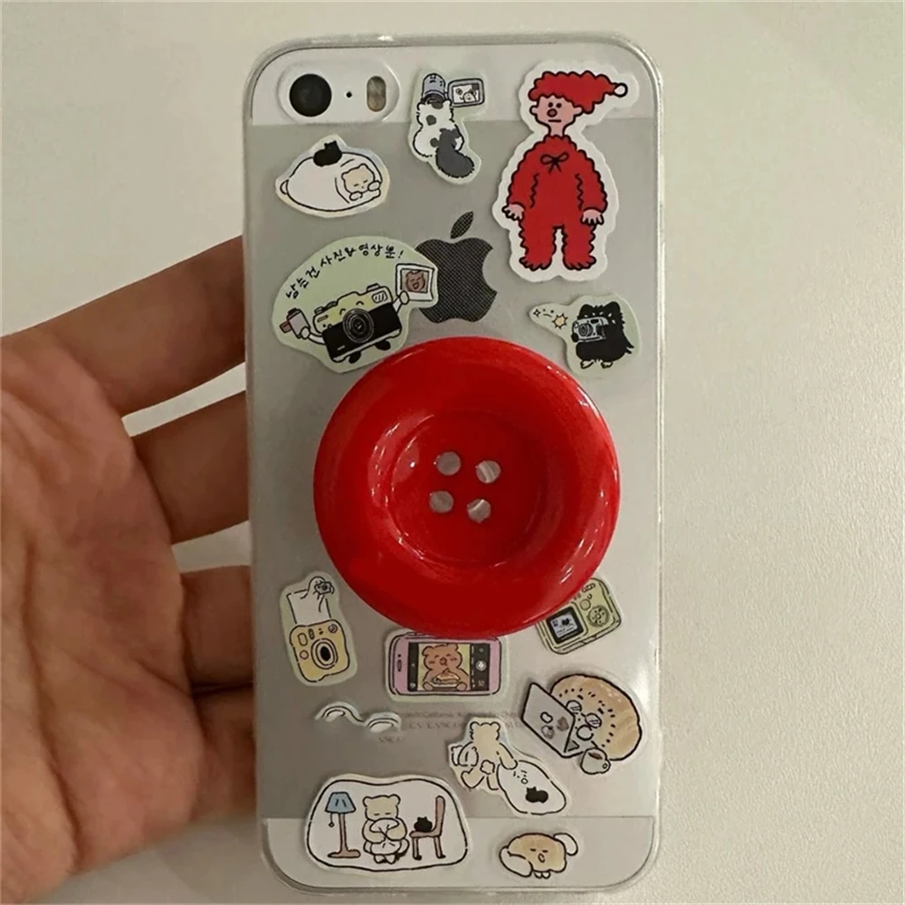 Colorful Button Phone Grip and Stand - Cute Foldable Ring Holder in Solid Colors