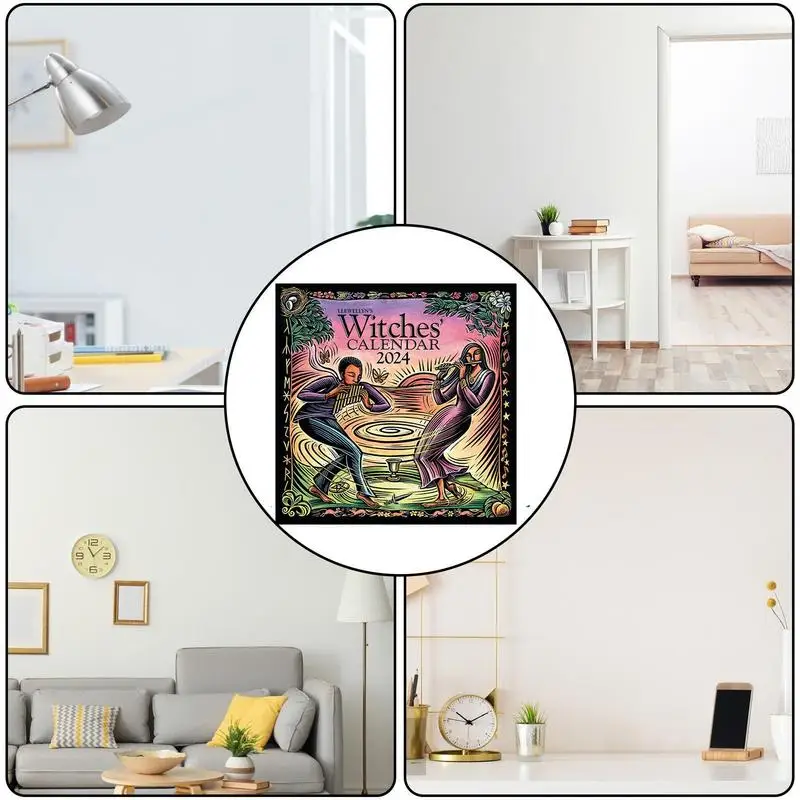 2024 Witches Wall Calendar New Fantasy Art Wall Calendar Planner Retro Art Illustrated Weekly Agenda Organizer Monthly Calendar 