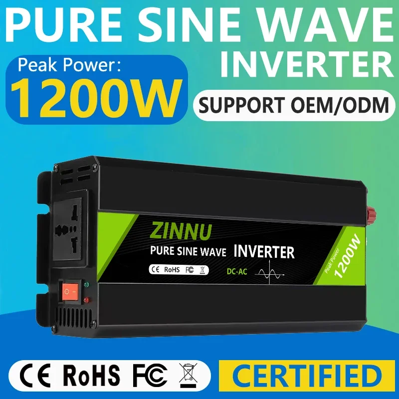 

Pure Sine Wave Inverter 1200W DC 12V 24V 48V TO AC 110V 120V 220V 230V 240V Portable Car Voltage Converter High Frequency Power