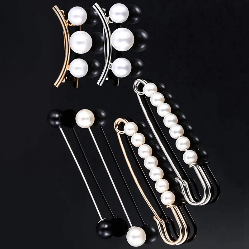 6 Pieces Sweater Shawl Clips Faux Pearl Dresses Cardigan Collar Brooch Clip Vintage Shirts Clips For Women Girls Decor