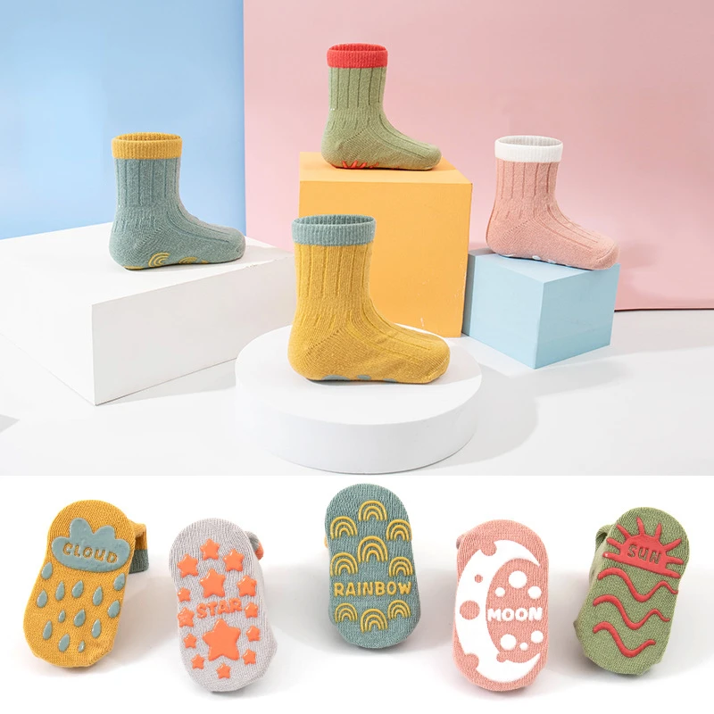 Baby Spring Summer Floor Socks 100% Cotton Rubber Anti-slip Socks for Newborn Infant Toddler Socks 0-5Y