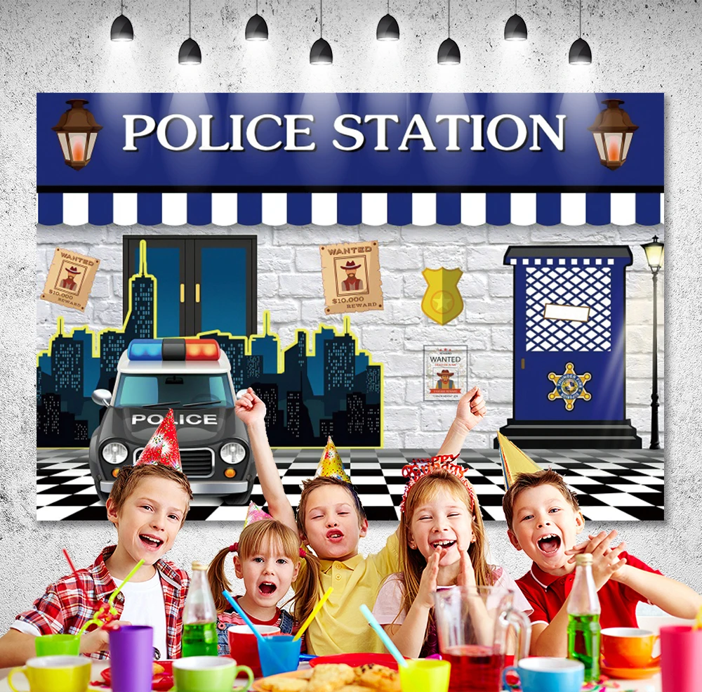 DIXSG Police Theme Customized Banner Background Policeman Boys Birthday