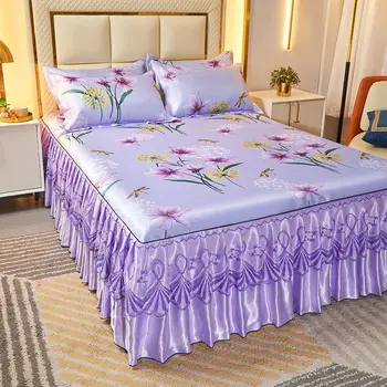 2/3 Pcs Bedding Set Home Classic Lace Bed Spreads Machine Washable Bed Sheets Pillowcases with Elastic Band for Queen King Size - Image 3