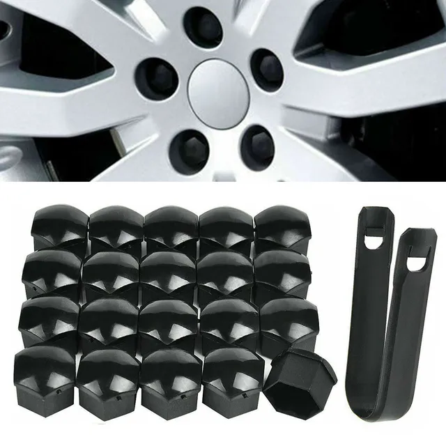 Set De 20 Tapas Para Tuercas De Rueda - 17mm, Antirrobo, Color Gris (incluye 4 Tapas De Seguridad)