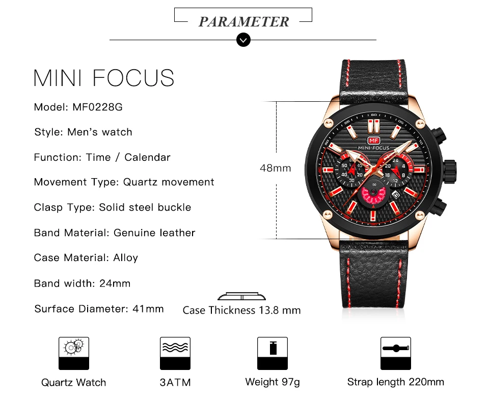 MINI FOCUS Quarzuhr für Herren, wasserdicht_voghion.com