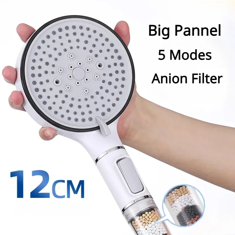 

Big Panel Shower Head 5 Modes High Pressure SPA Shower Water Saving Handheld Rainfall Bathroom Accessory Anion Filter Shower