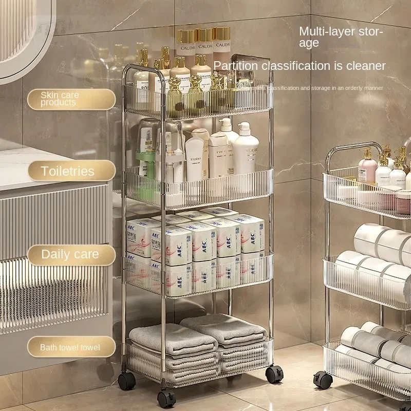 Transparent Kitchen Cart Acrylic Rolling Bar Cart with Removable Multi-Layers Storage Rack with Wheel Light Luxury Storage Rack